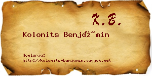 Kolonits Benjámin névjegykártya