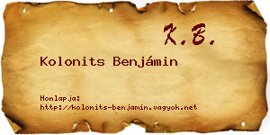 Kolonits Benjámin névjegykártya